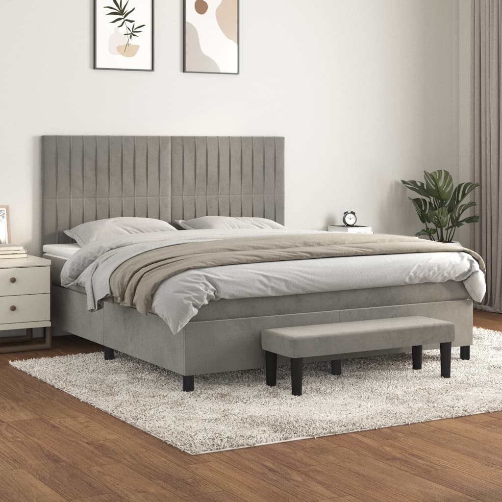 Krevet s oprugama i madracem svjetlosivi 160x200 cm baršunasti