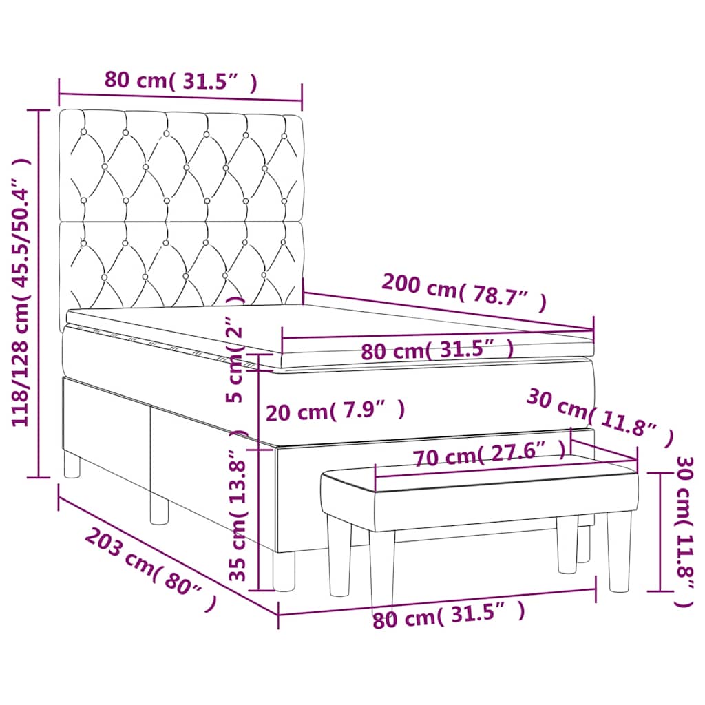 Box spring krevet s madracem tamnoplavi 80 x 200 cm baršunasti