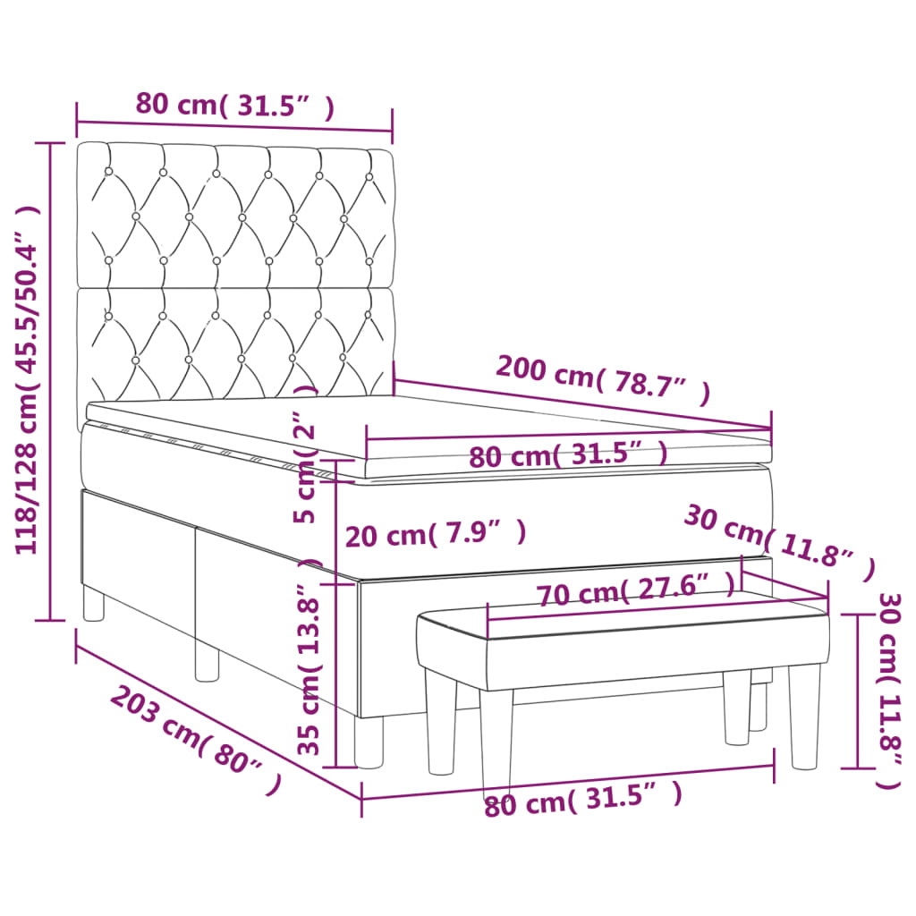 Box spring krevet s madracem ružičasti 80 x 200 cm baršunasti