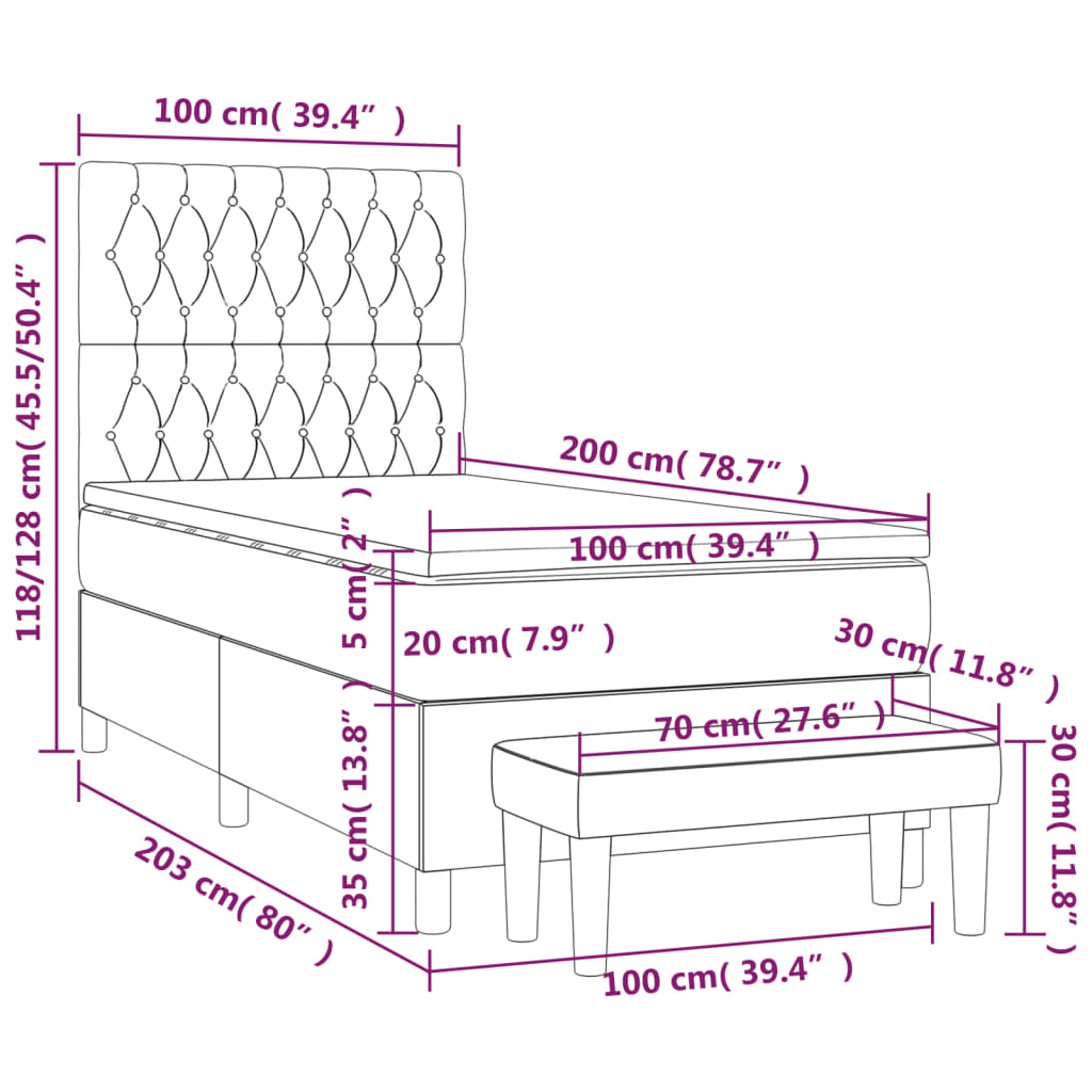 Box spring krevet s madracem tamnosivi 100x200 cm baršunasti