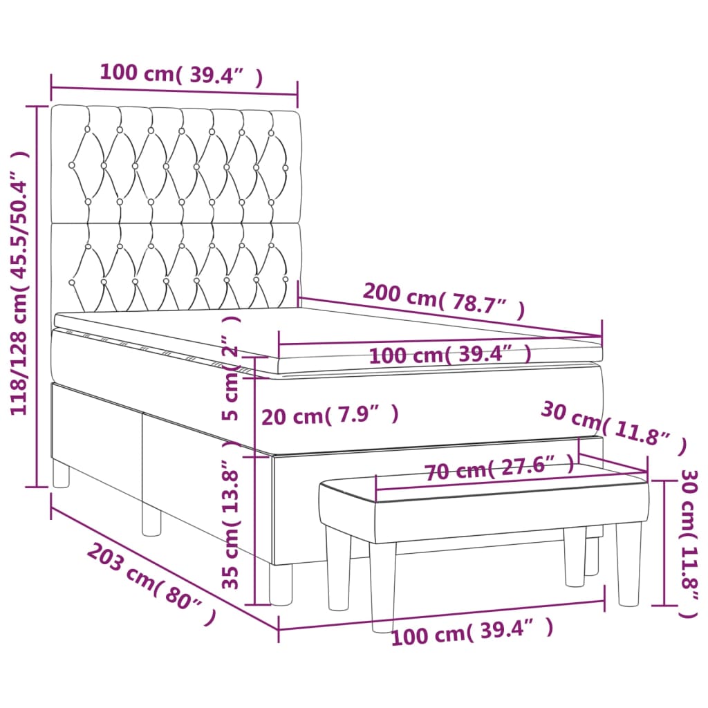 Box spring krevet s madracem crni 100x200 cm baršunasti