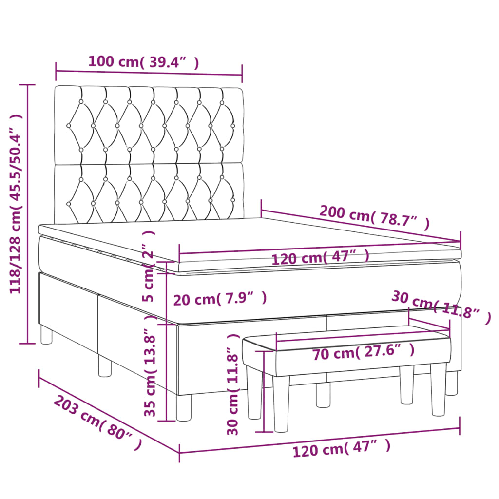 Box spring krevet s madracem tamnosivi 120 x 200 cm baršunasti