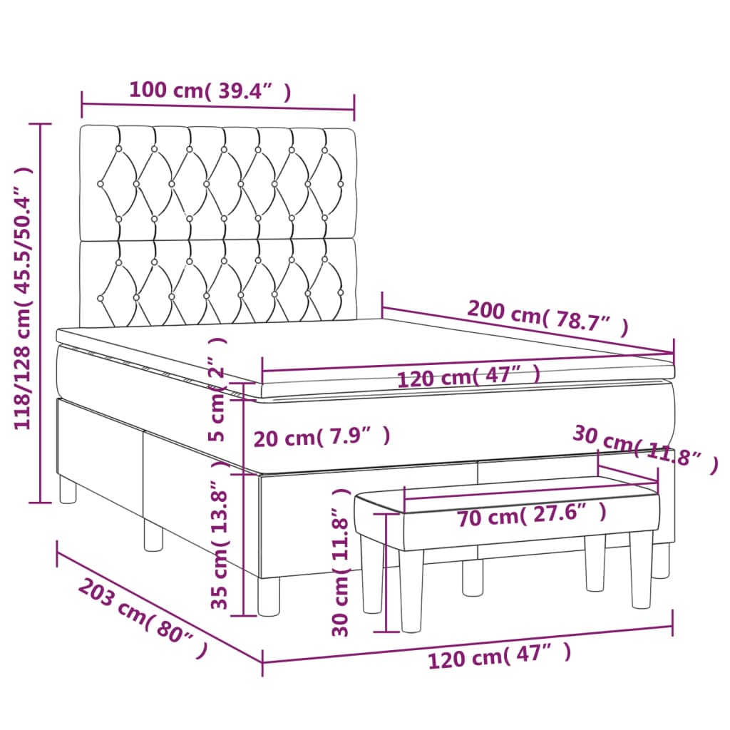 Box spring krevet s madracem crni 120 x 200 cm baršunasti
