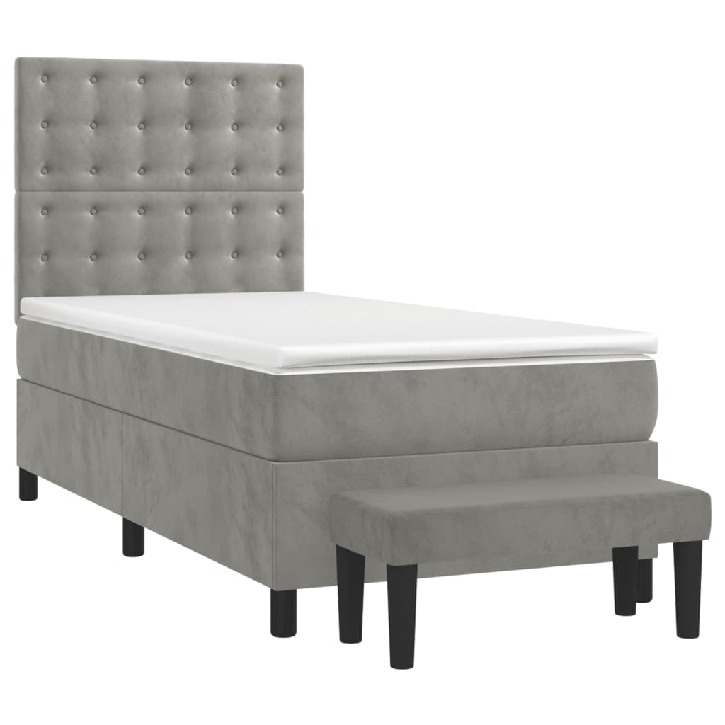Box spring krevet s madracem svjetlosivi 90x190 cm baršunasti