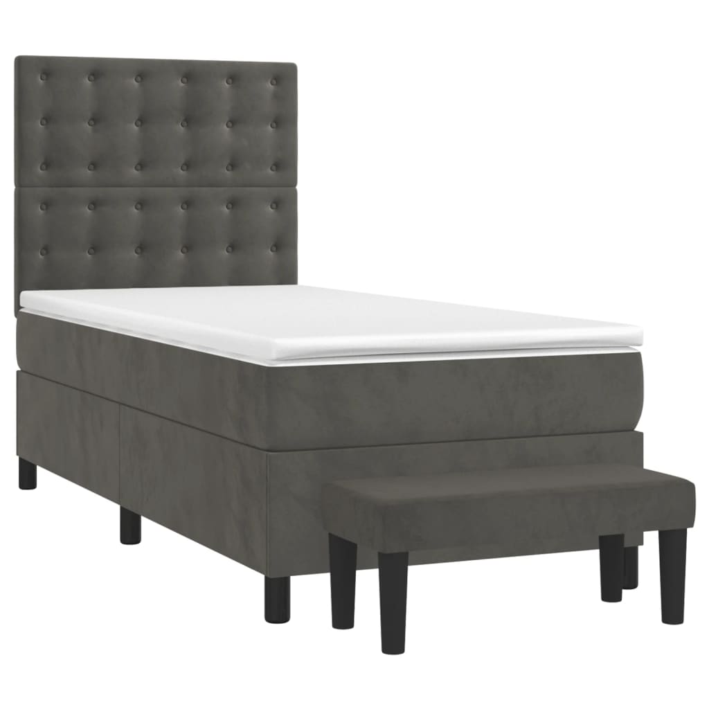 Box spring krevet s madracem tamnosivi 90x200 cm baršunasti