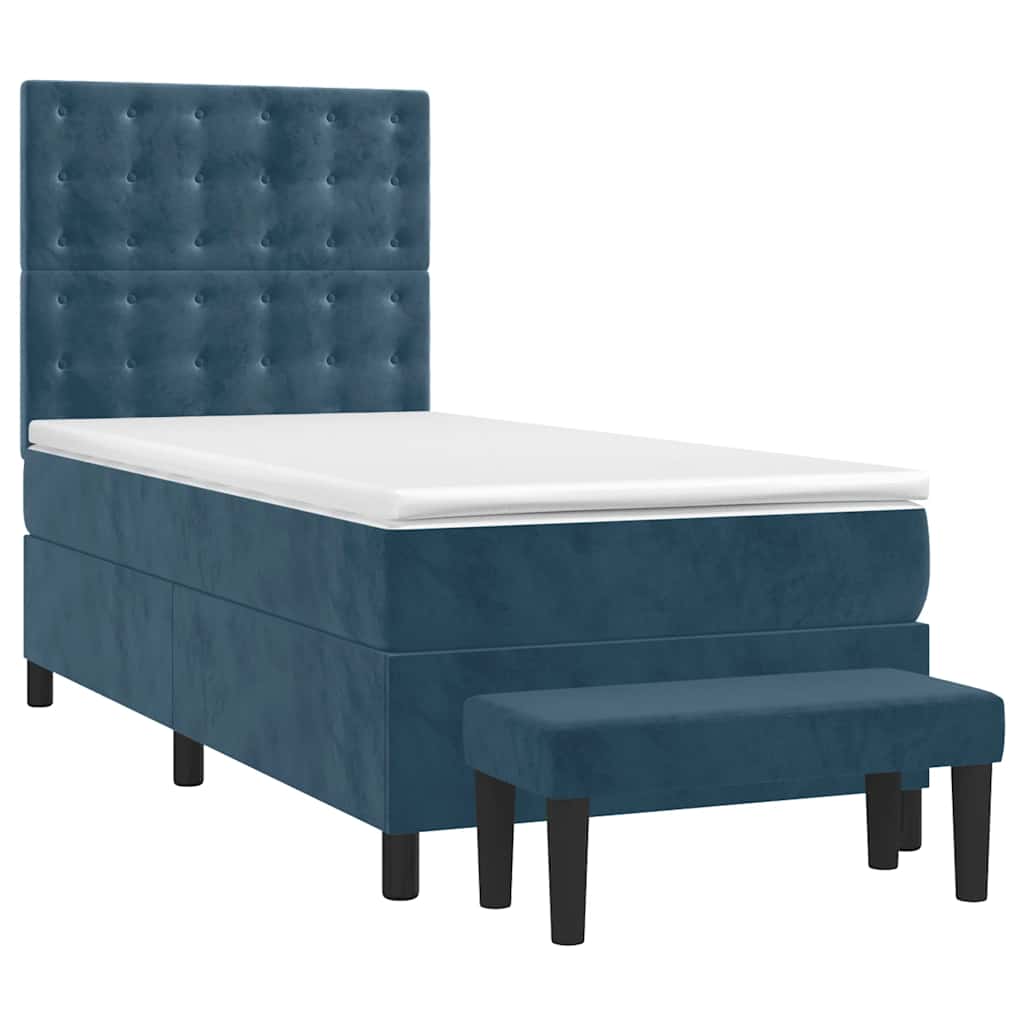 Box spring krevet s madracem tamnoplavi 90x200 cm baršunasti