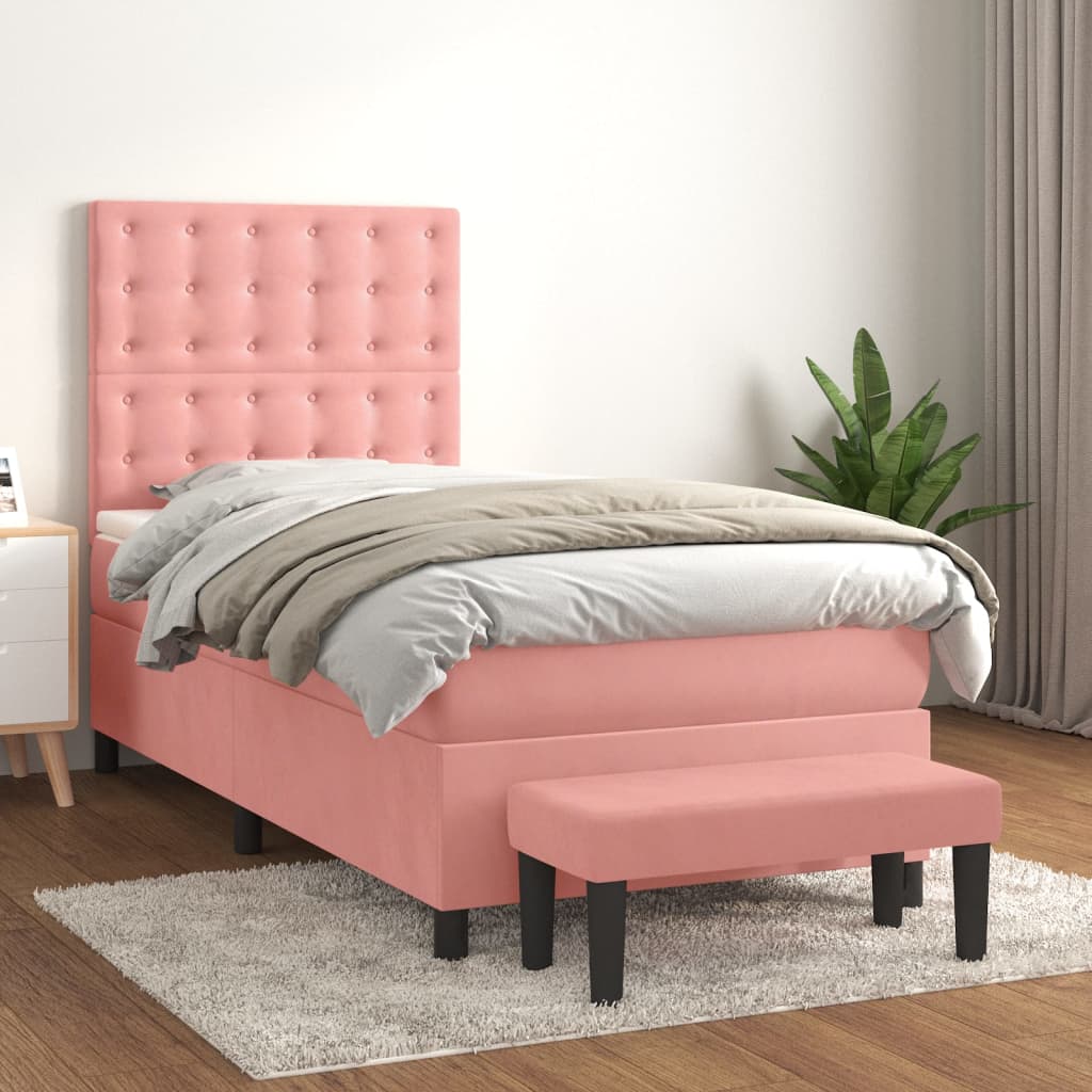 Box spring krevet s madracem ružičasti 90x200 cm baršunasti
