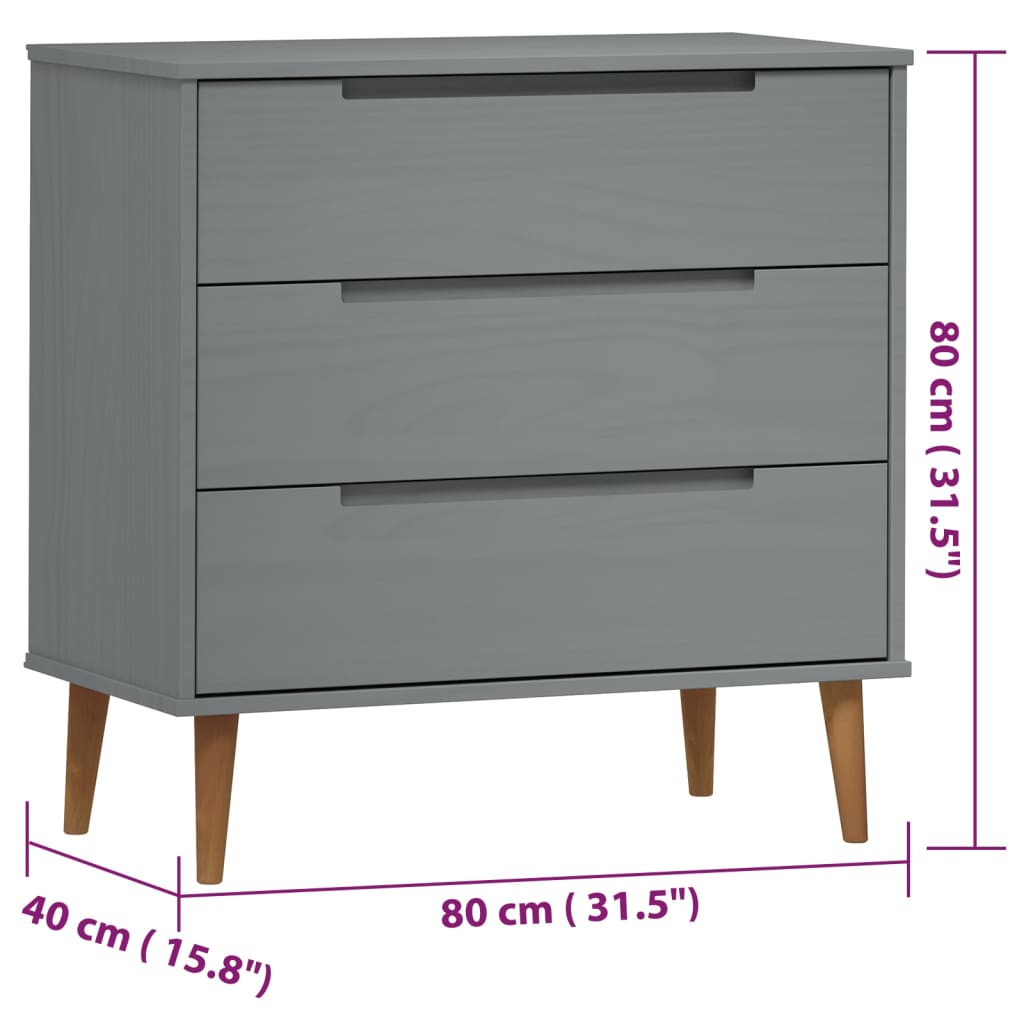 Ladičar MOLDE sivi 80x40x80 cm od masivne borovine