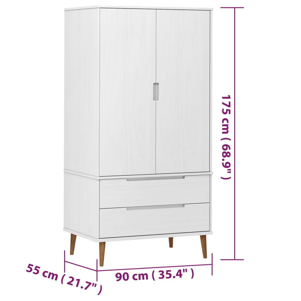 Ormar MOLDE bijeli 90 x 55 x 175 cm od masivne borovine