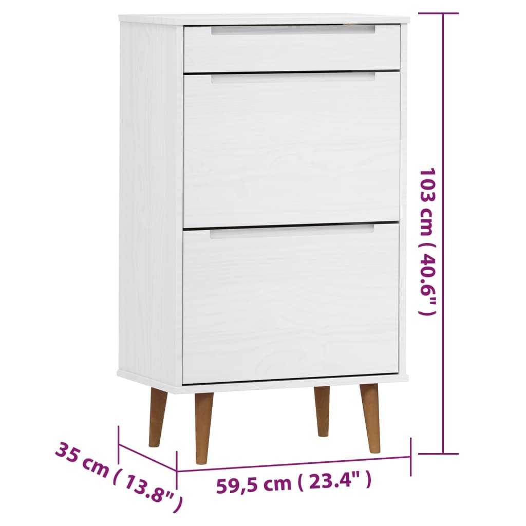 Ormarić za cipele MOLDE bijeli 59,5x35x103 cm masivna borovina