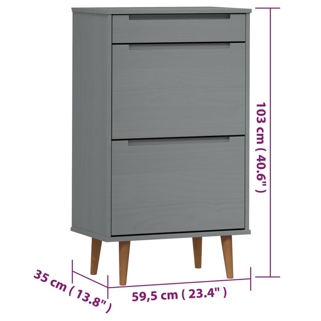 Ormarić za cipele MOLDE sivi 59,5x35x103 cm masivna borovina