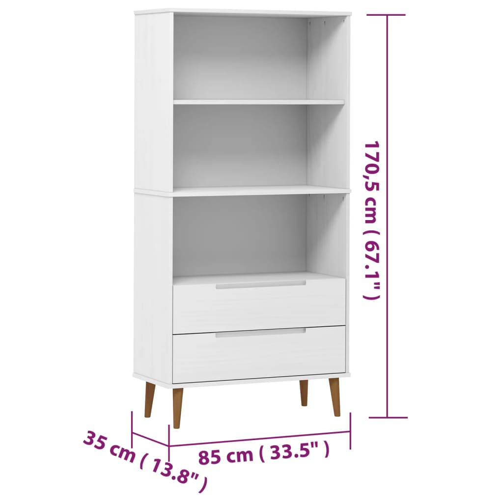 Regal za knjige MOLDE bijeli 85x35x170,5 cm od masivne borovine