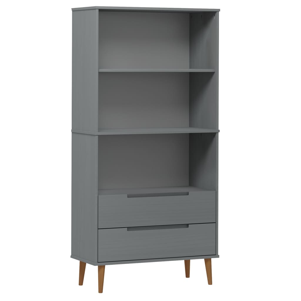 Regal za knjige MOLDE sivi 85x35x170,5 cm od masivne borovine