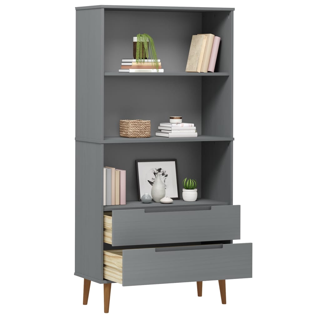 Regal za knjige MOLDE sivi 85x35x170,5 cm od masivne borovine