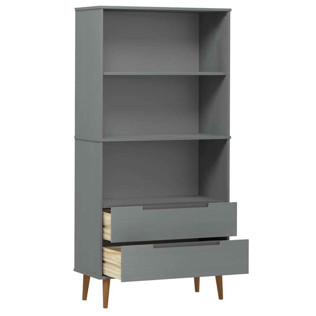 Regal za knjige MOLDE sivi 85x35x170,5 cm od masivne borovine