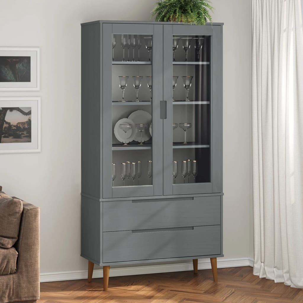 Vitrina MOLDE siva 90 x 35 x 175 cm od masivne borovine