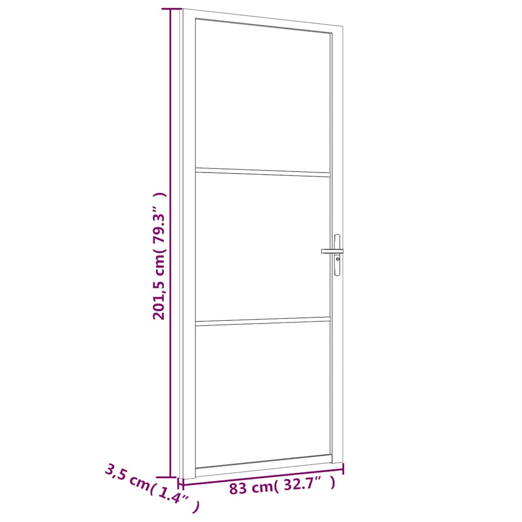 Unutarnja vrata 83 x 201,5 cm crna od mat stakla i aluminija