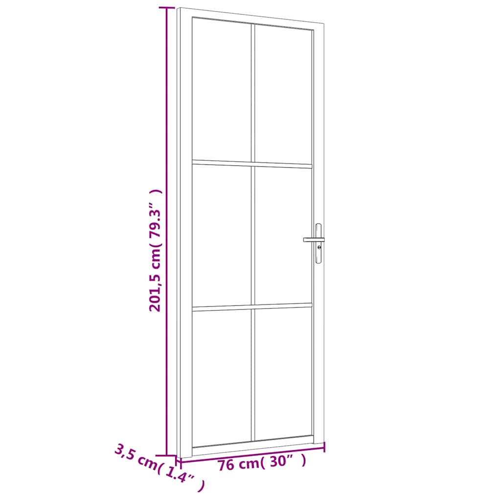 Unutarnja vrata 76 x 201,5 cm crna od mat stakla i aluminija
