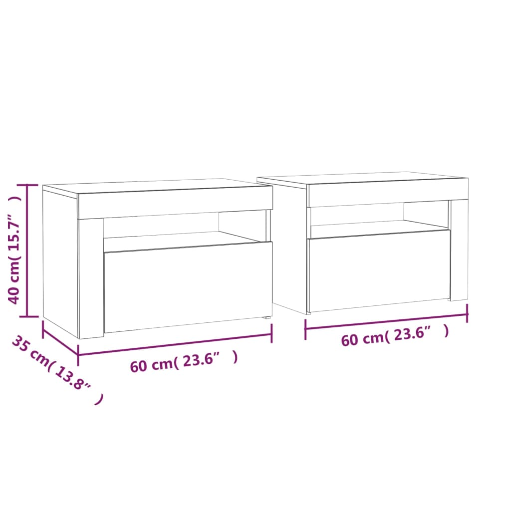 Noćni ormarići 2 kom s LED svjetlima boja hrasta 60x35x40 cm