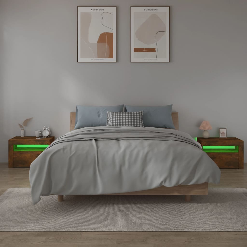 Noćni ormarići 2 kom s LED svjetlima boja hrasta 60x35x40 cm