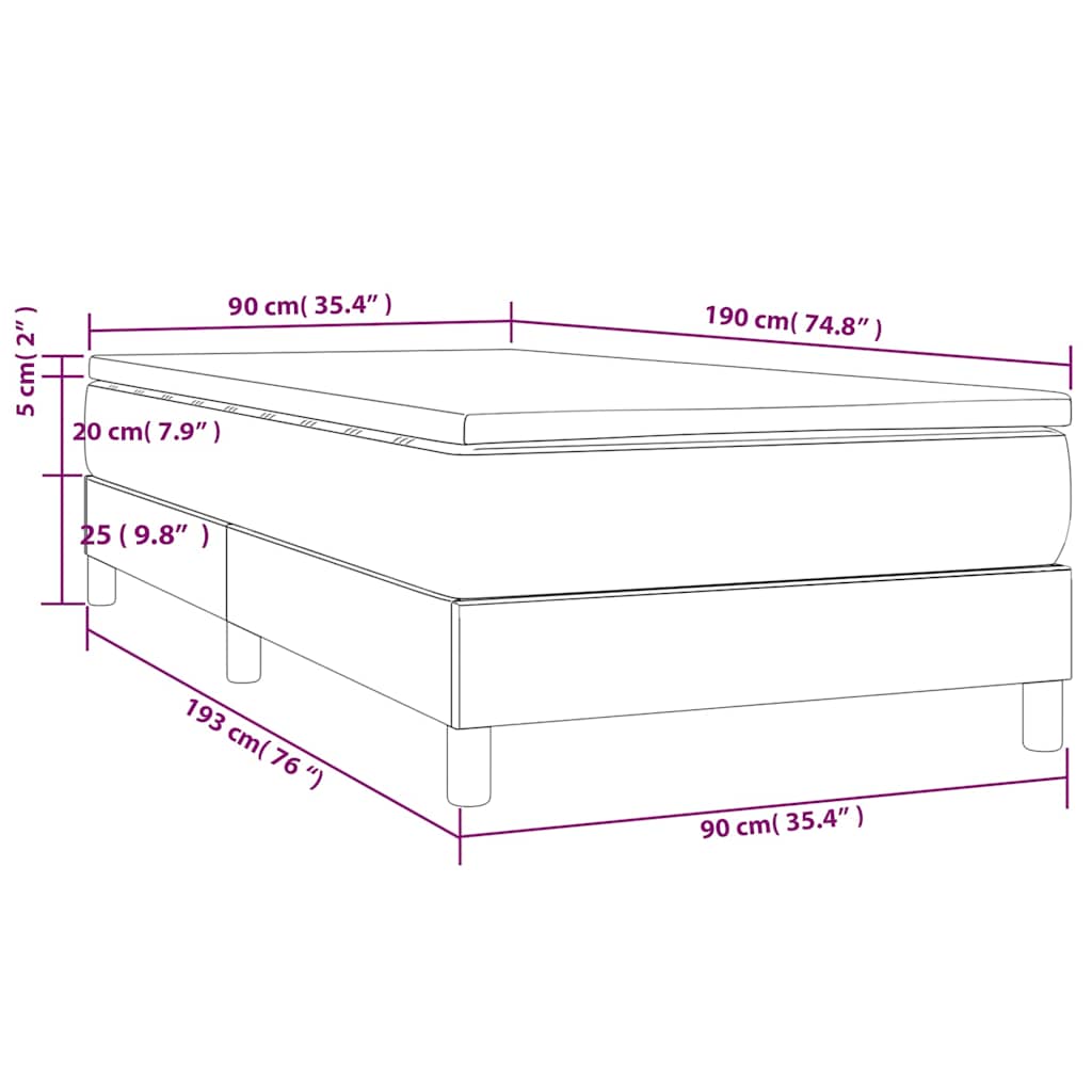Box spring krevet s madracem svjetlosivi 90x190 cm od tkanine