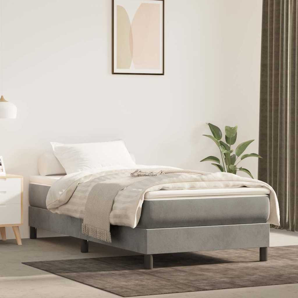 Box spring krevet s madracem svjetlosivi 90x190 cm baršunasti