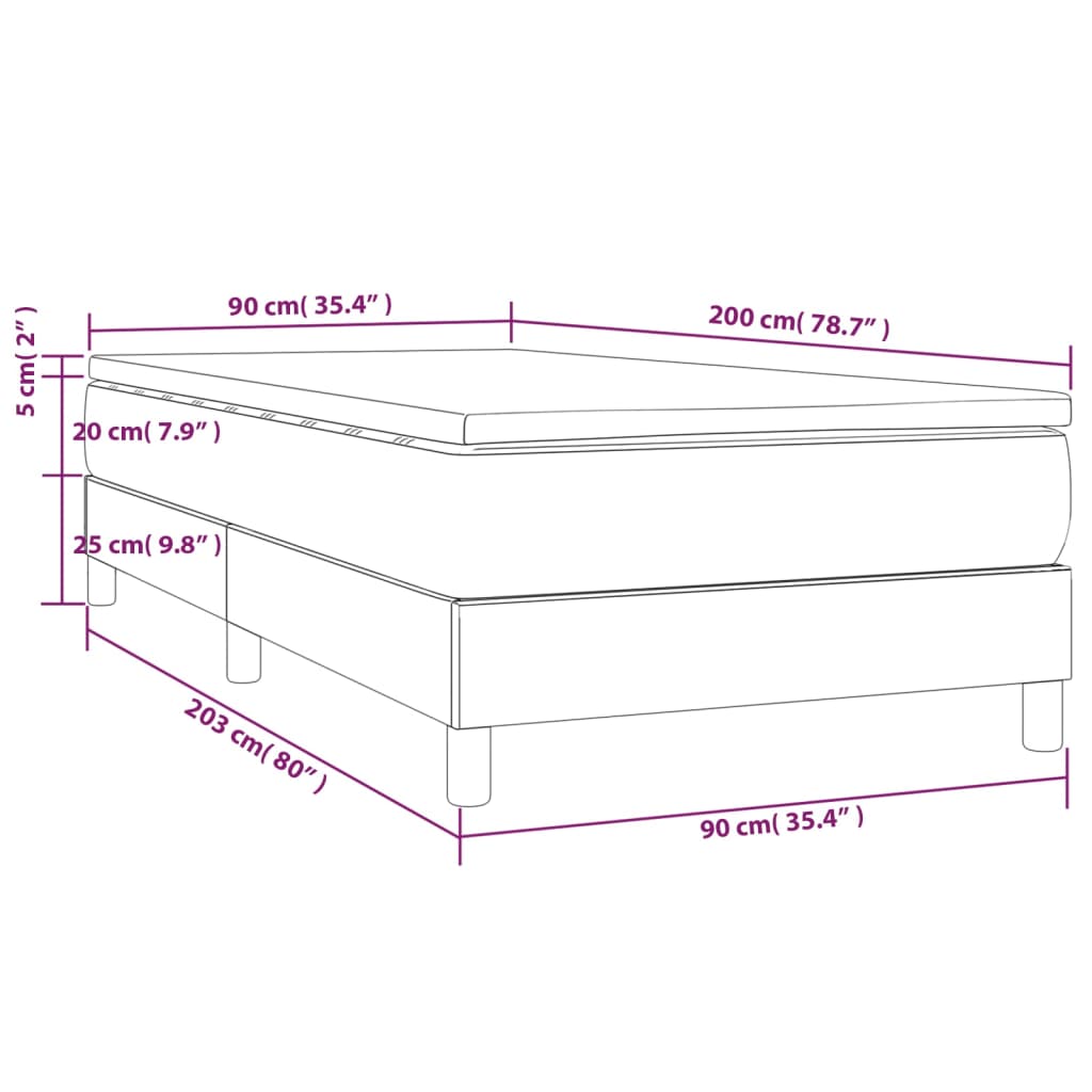 Box spring krevet s madracem tamnosivi 90x200 cm baršunasti