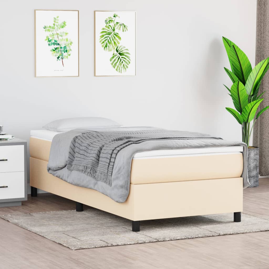 Krevet s oprugama i madracem krem 90 x 200 cm od tkanine