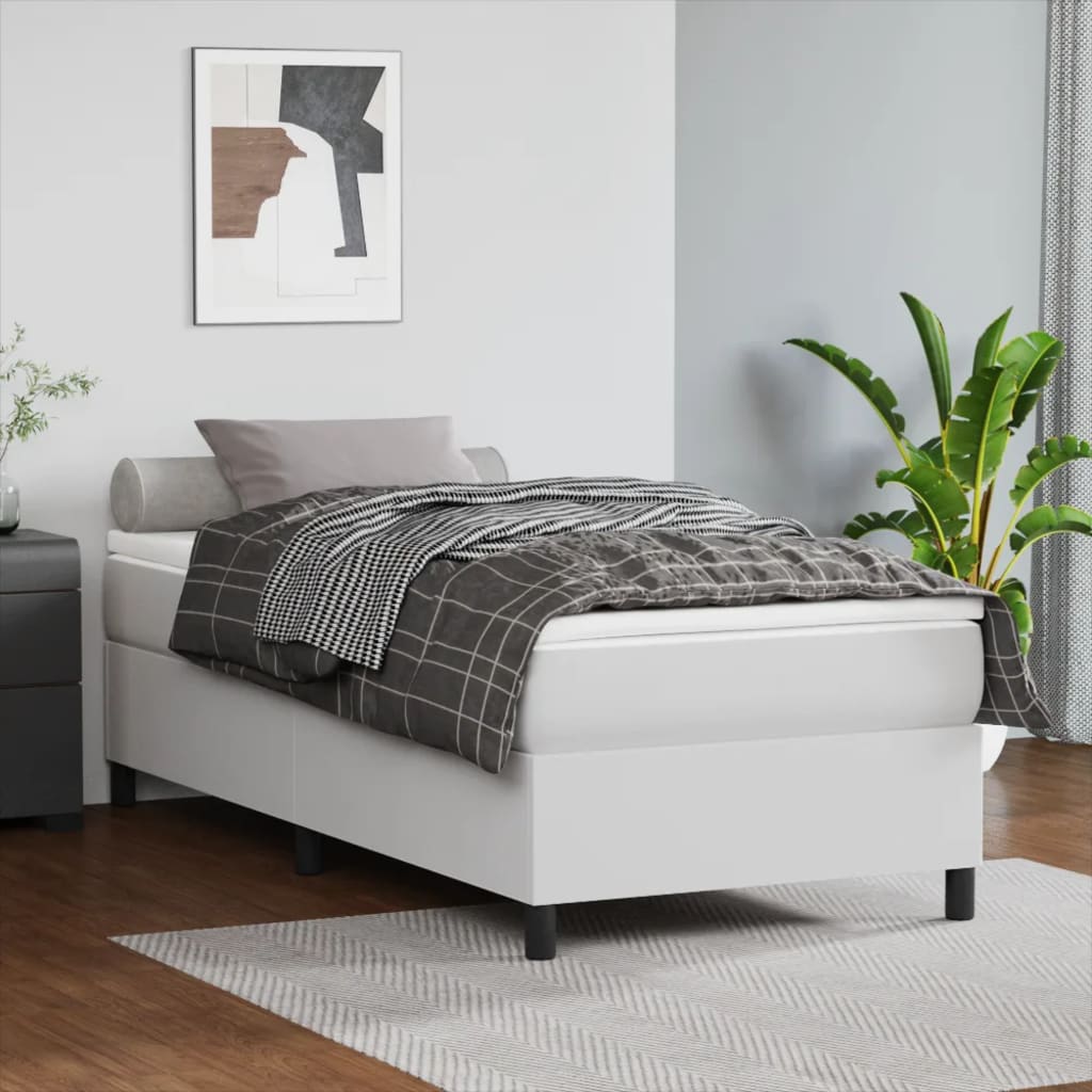 Krevet s oprugama i madracem bijeli 90 x 200 cm od umjetne kože