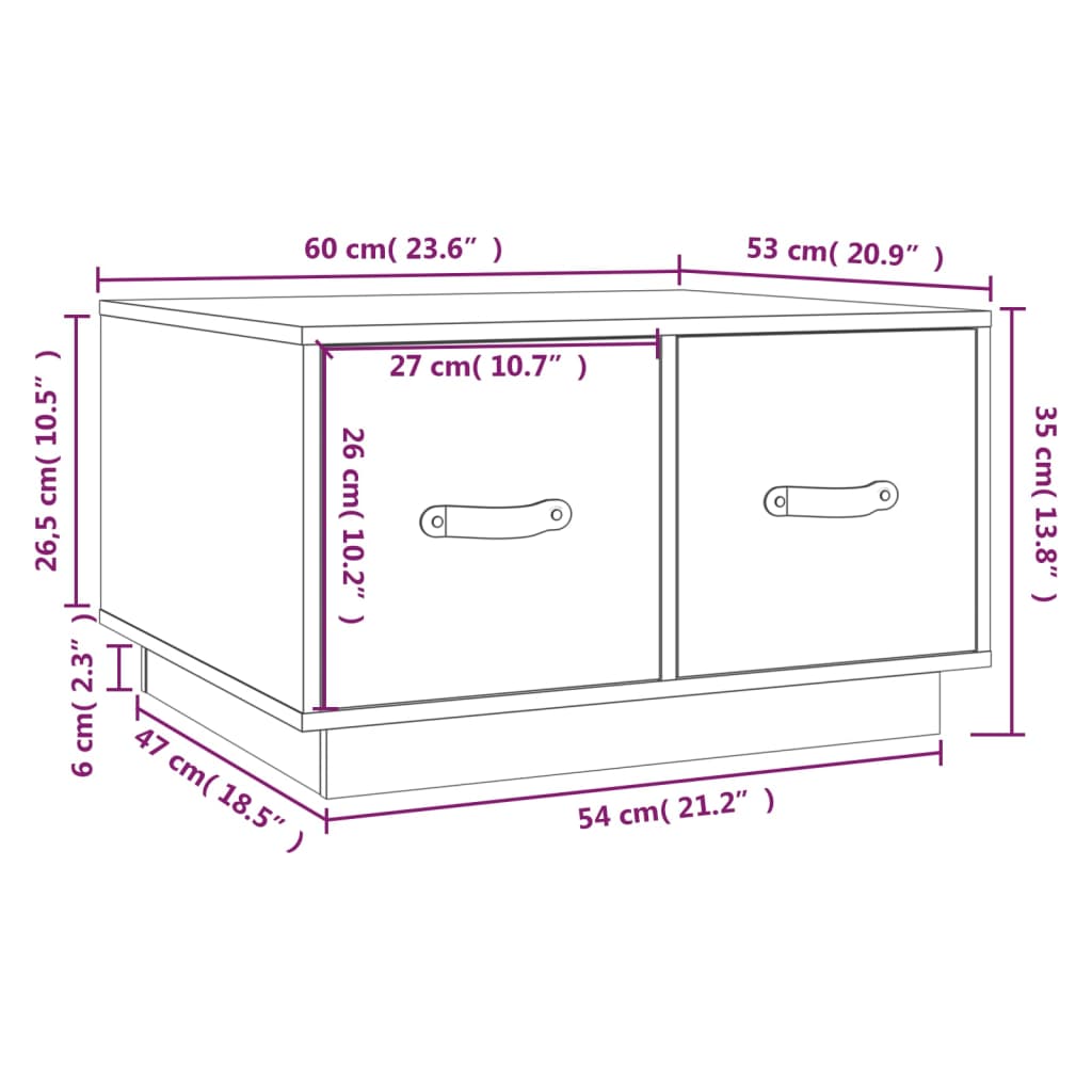 Stolić za kavu bijeli 60 x 53 x 35 cm od masivne borovine