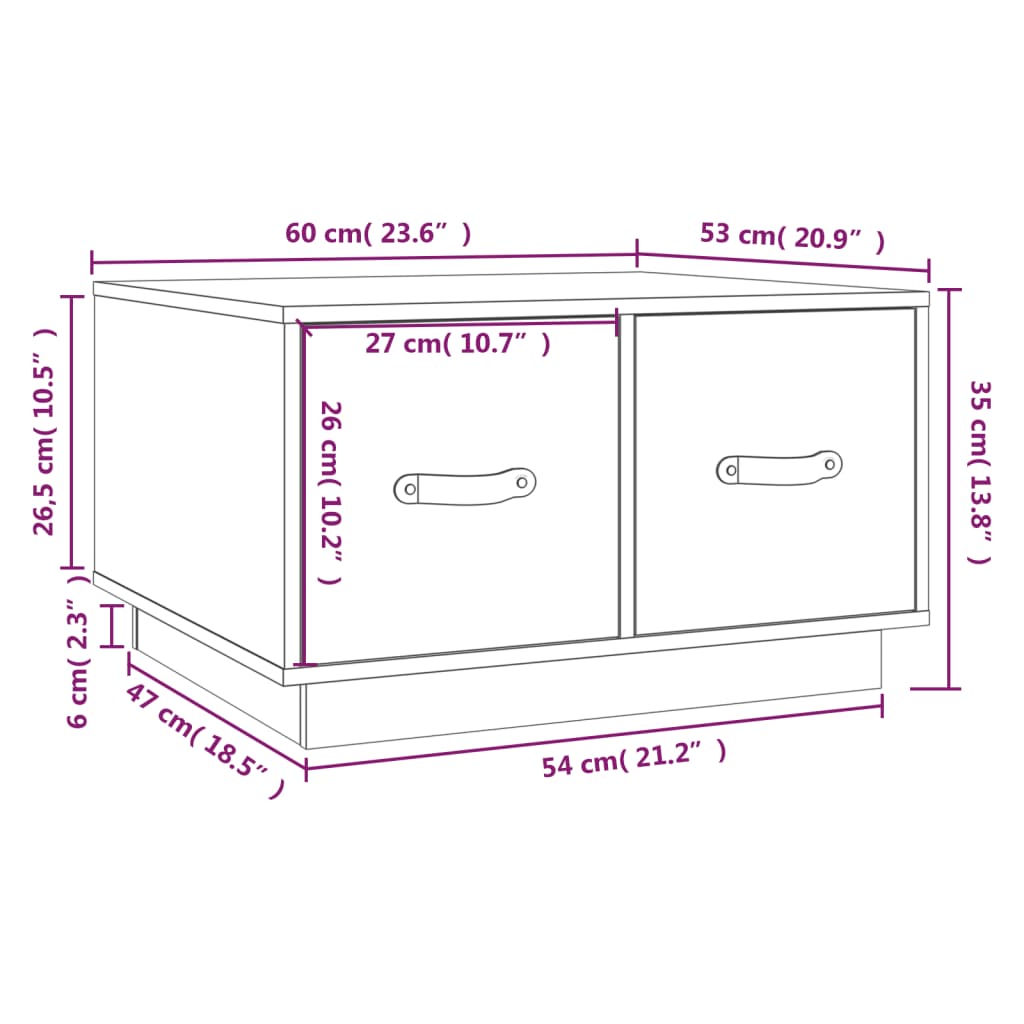 Stolić za kavu sivi 60 x 53 x 35 cm od masivne borovine