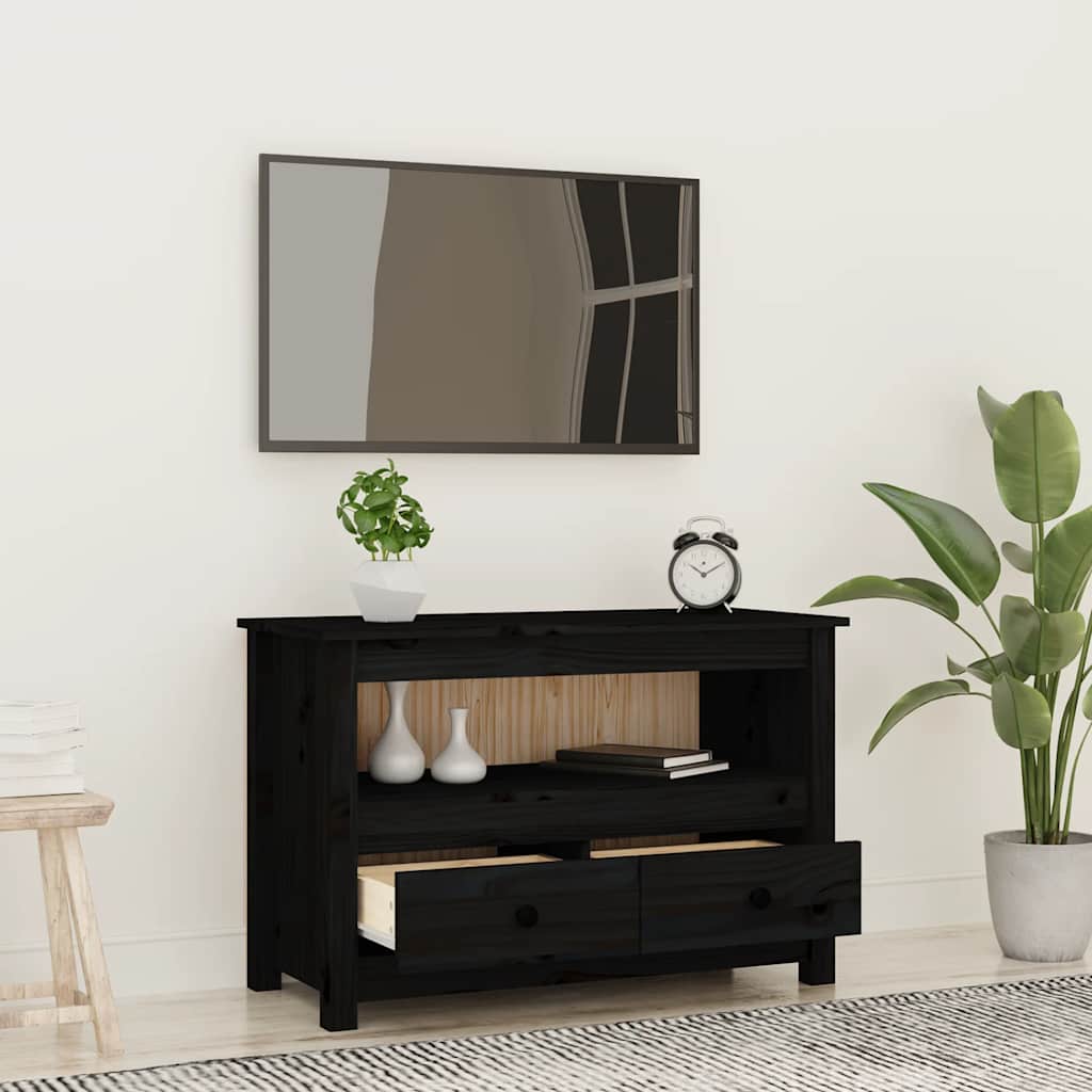 TV ormarić crni 79 x 35 x 52 cm od masivne borovine