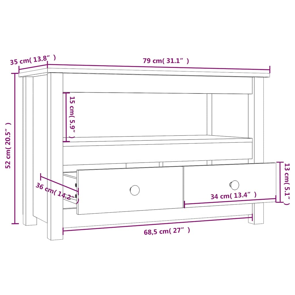 TV ormarić crni 79 x 35 x 52 cm od masivne borovine
