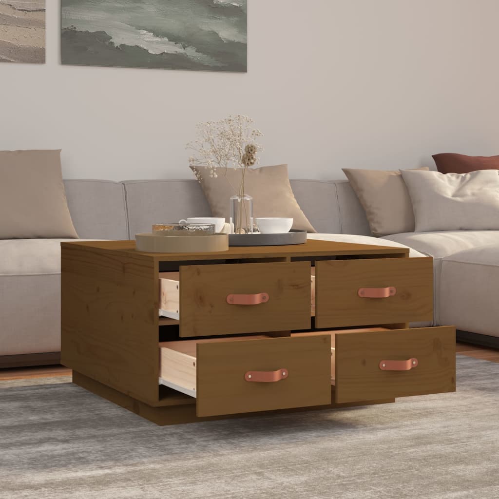 Stolić za kavu boja meda 80 x 80 x 45 cm od masivne borovine