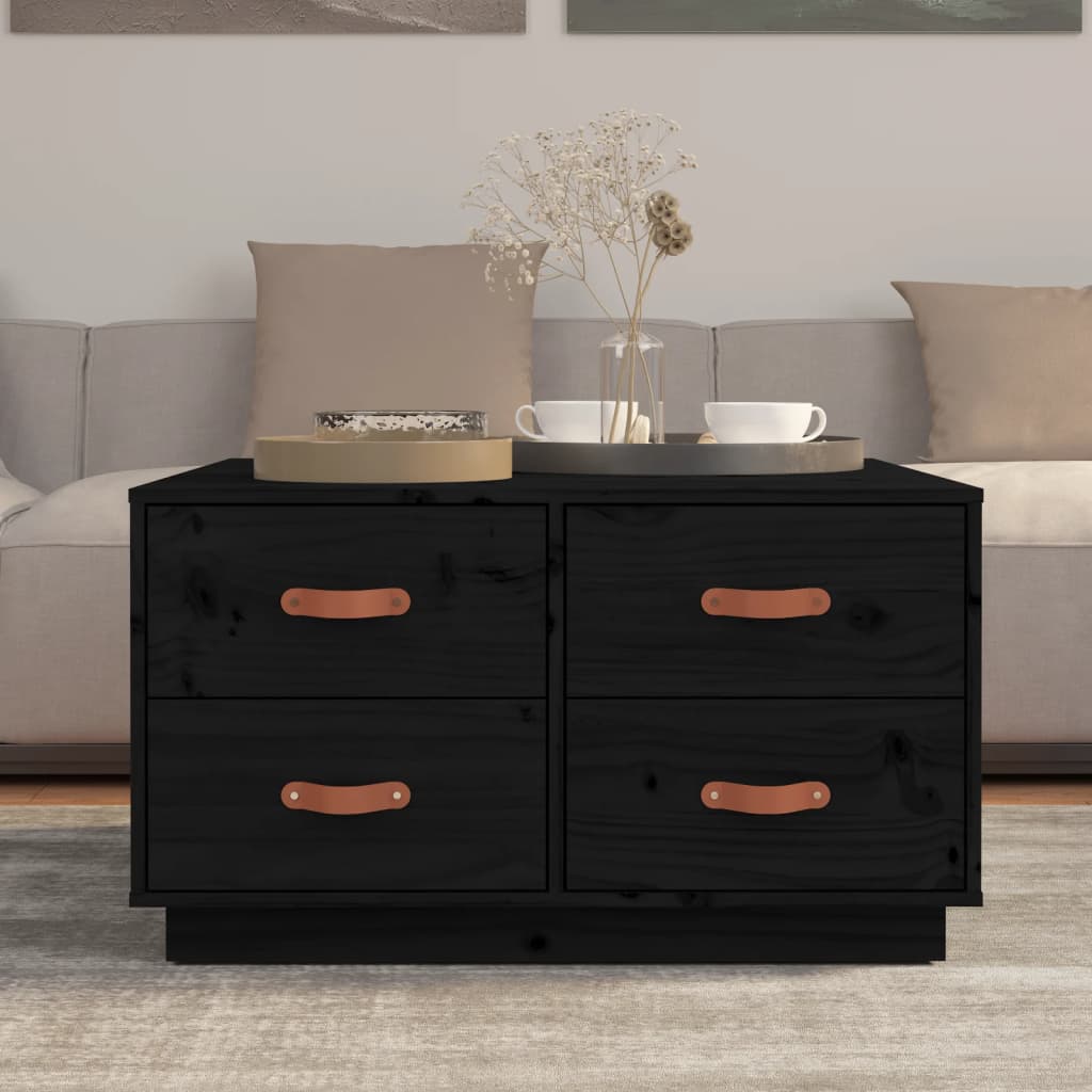 Stolić za kavu crni 80x80x45 cm od masivne borovine