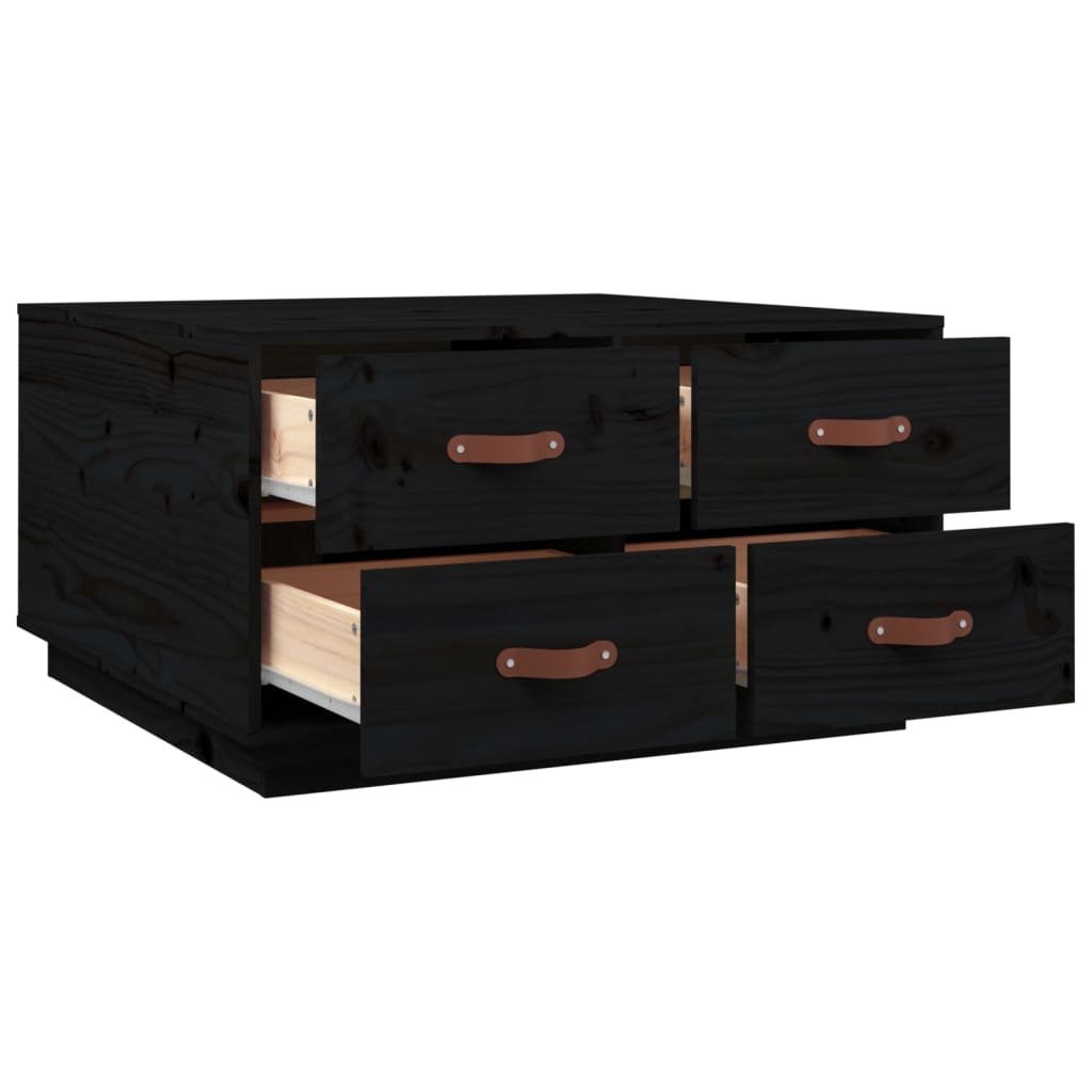 Stolić za kavu crni 80x80x45 cm od masivne borovine