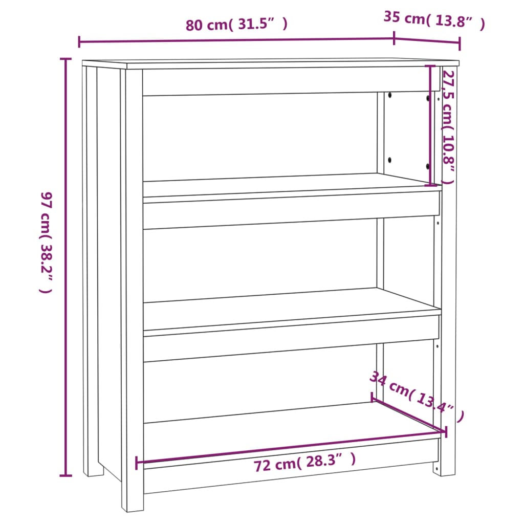 Ormarić za knjige Crna 80x35x97 cm od masivne borovine