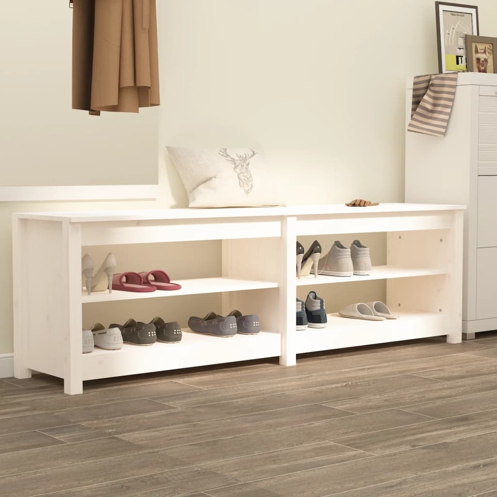 Klupa za cipele bijela 160 x 36,5 x 50 cm od masivne borovine