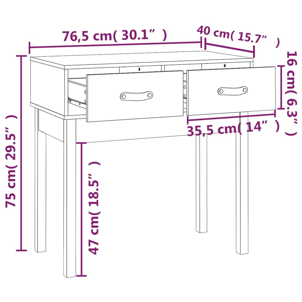 Konzolni stol 76,5 x 40 x 75 cm od masivne borovine
