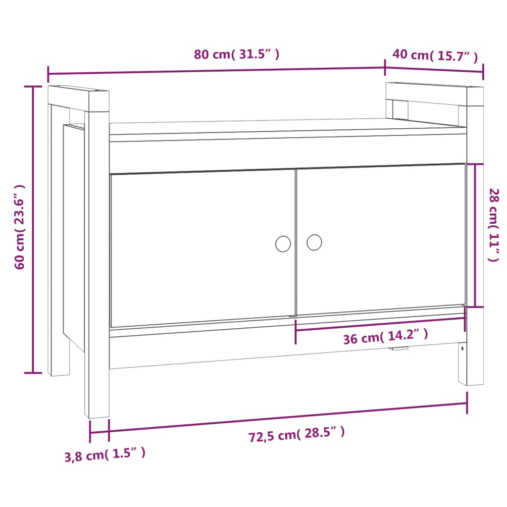 Klupa za hodnik siva 80 x 40 x 60 cm od masivne borovine