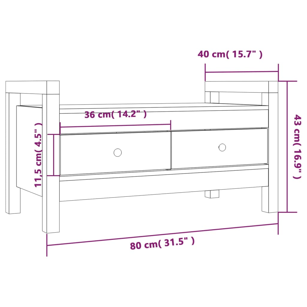 Klupa za hodnik siva 80x40x43 cm od masivne borovine
