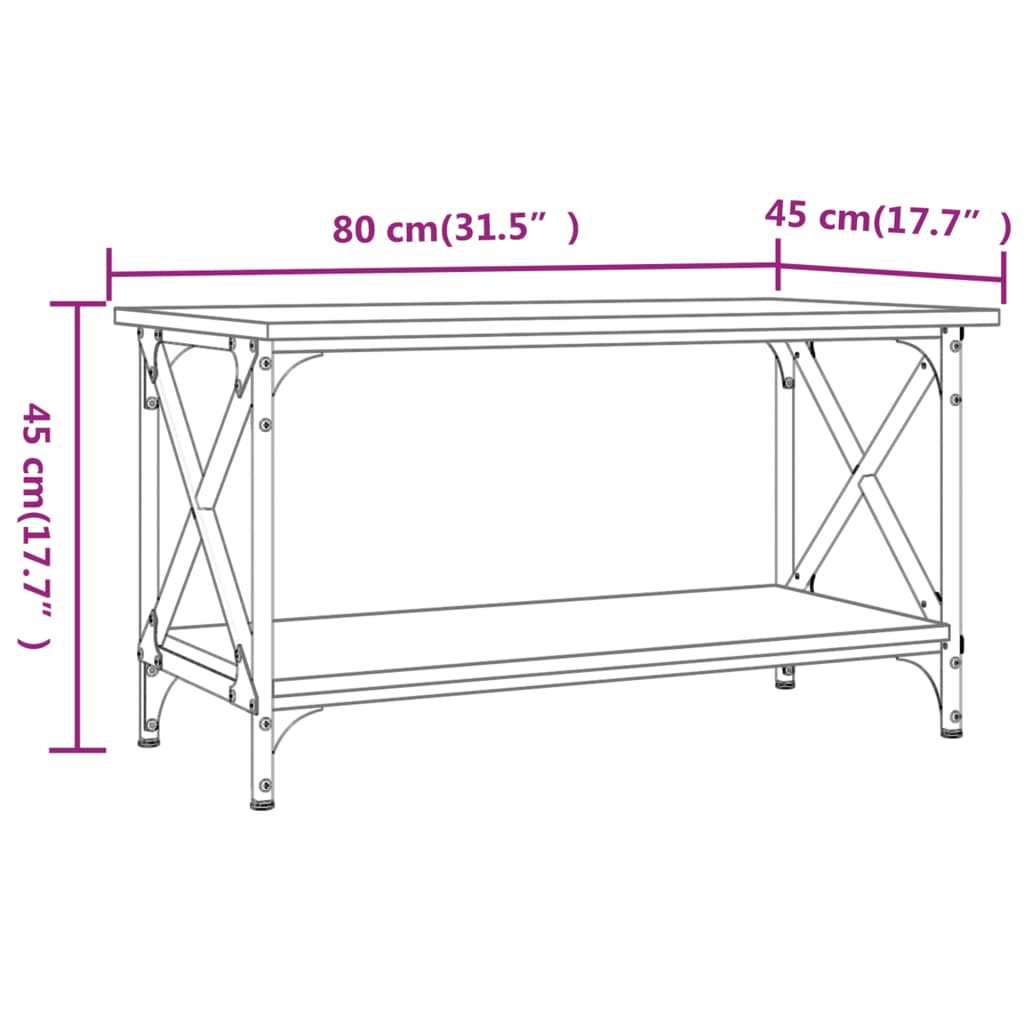 Stolić za kavu boja hrasta 80x45x45 cm od drva i željeza