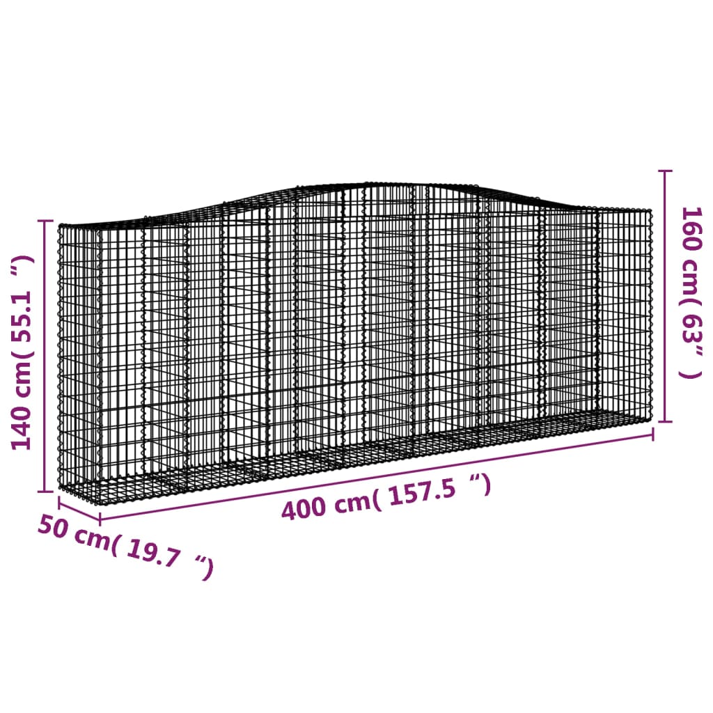 Lučne gabionske košare 9 kom 400x50x140/160cm pocinčano željezo