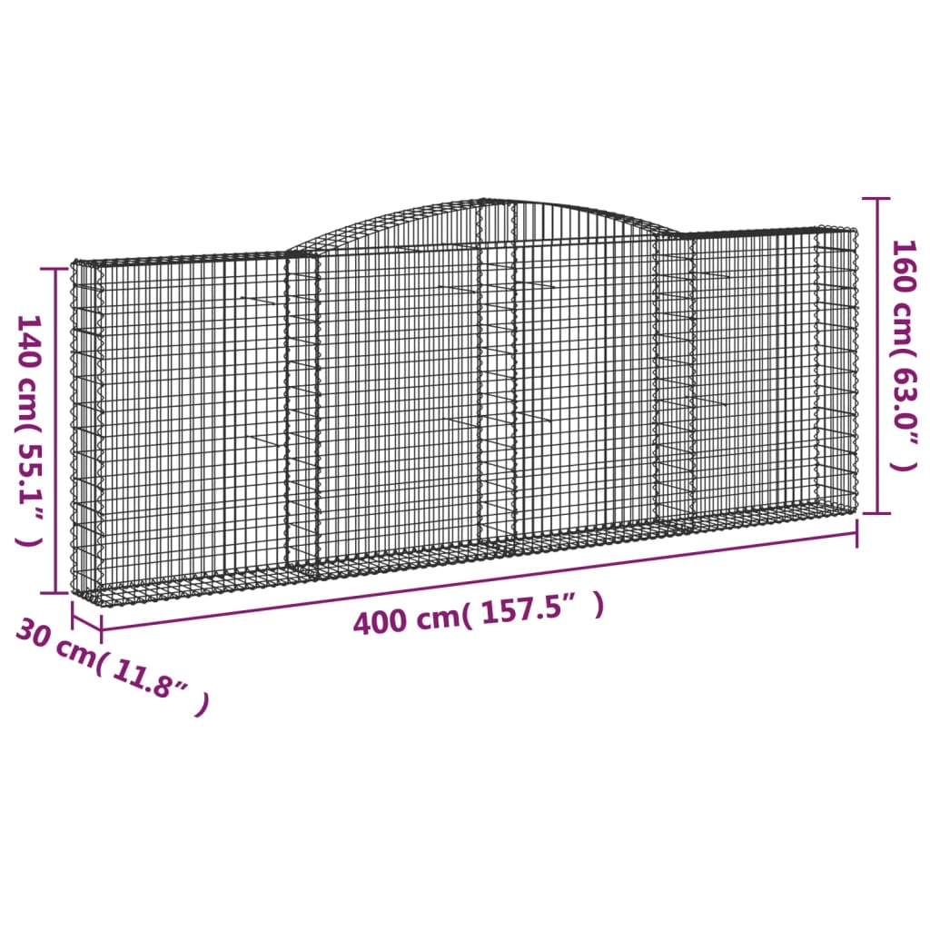 Lučne gabionske košare 2 kom 400x30x140/160cm pocinčano željezo
