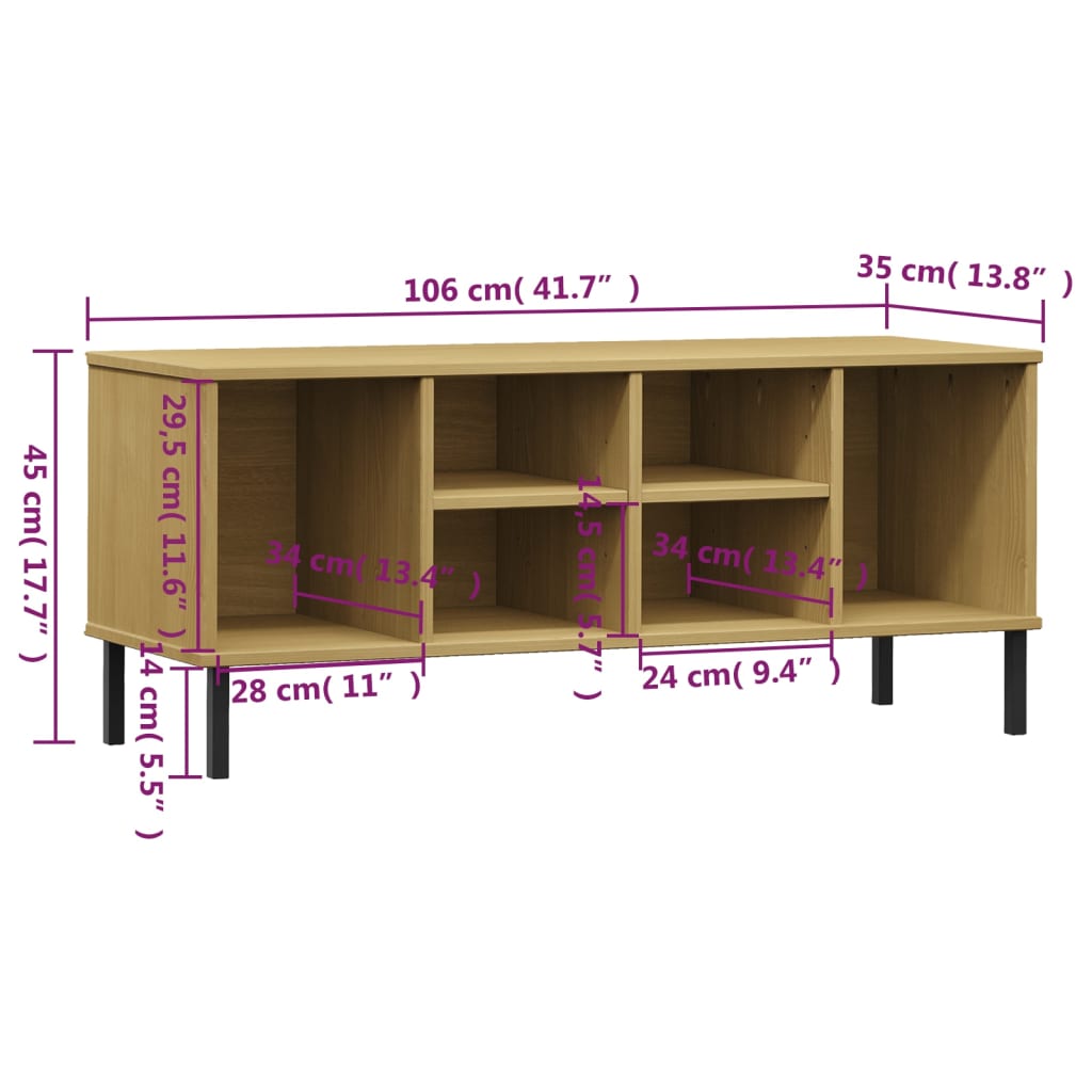 Stalak za cipele metalne noge smeđi 106x35x45 cm drveni OSLO