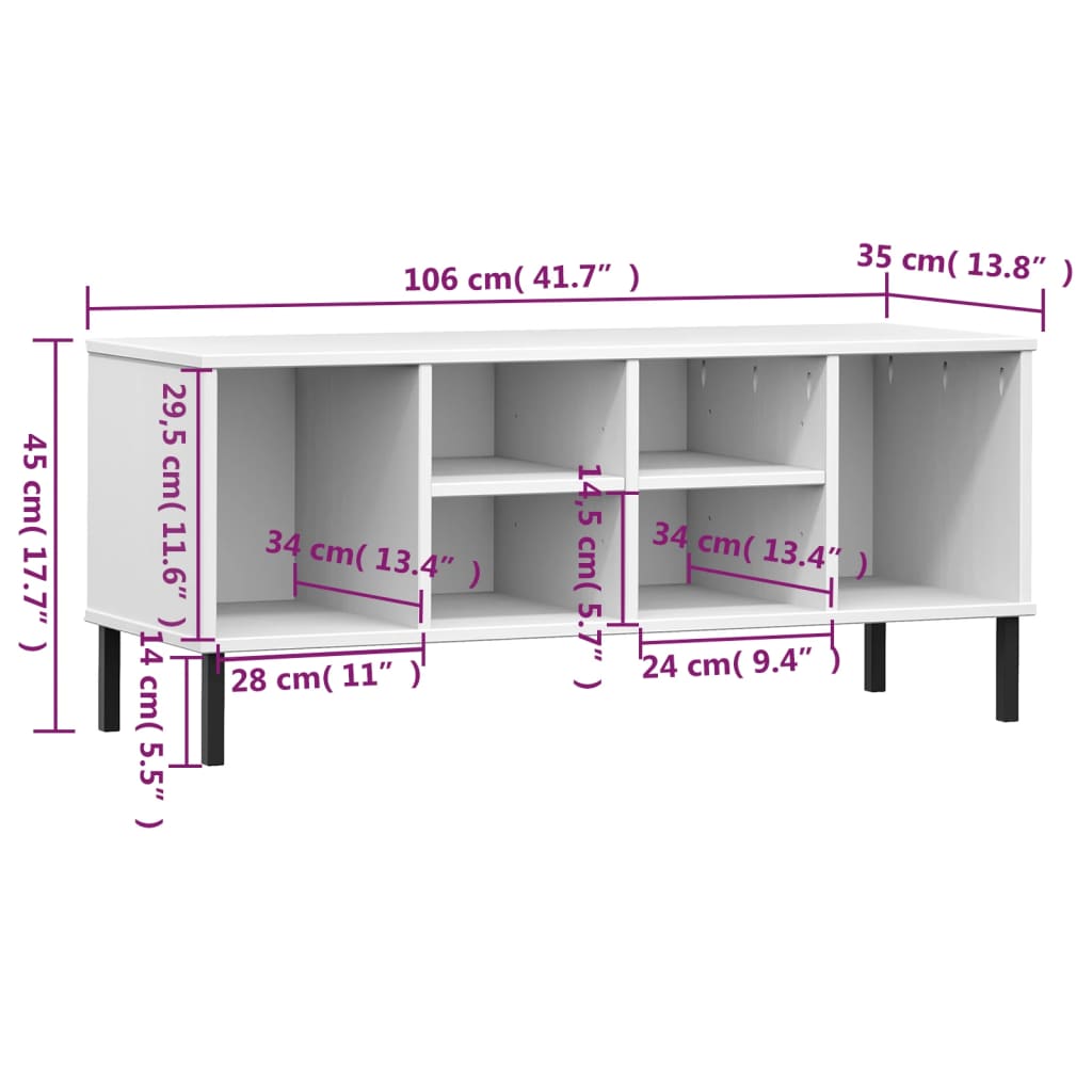 Stalak za cipele metalne noge bijeli 106x35x45 cm drveni OSLO