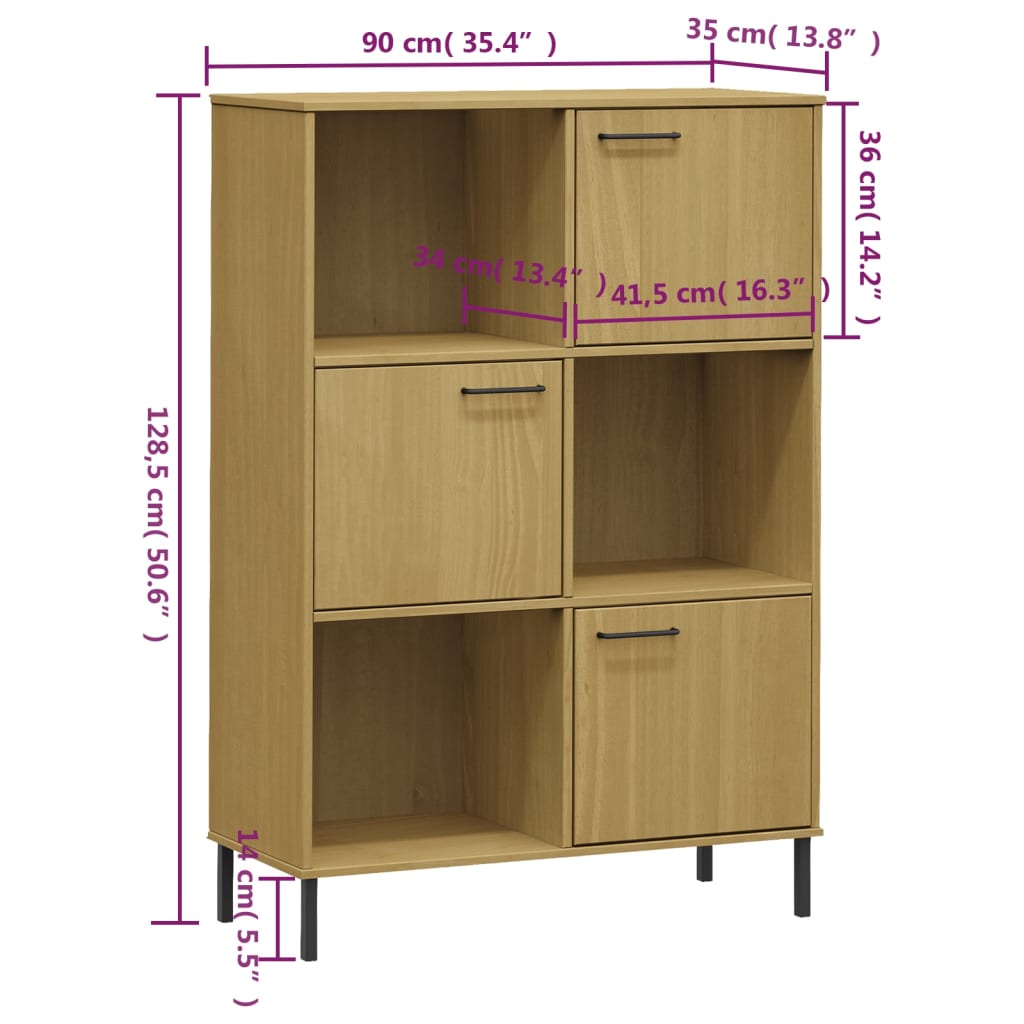Regal za knjige metalne noge smeđi 90x35x128,5 cm drveni OSLO