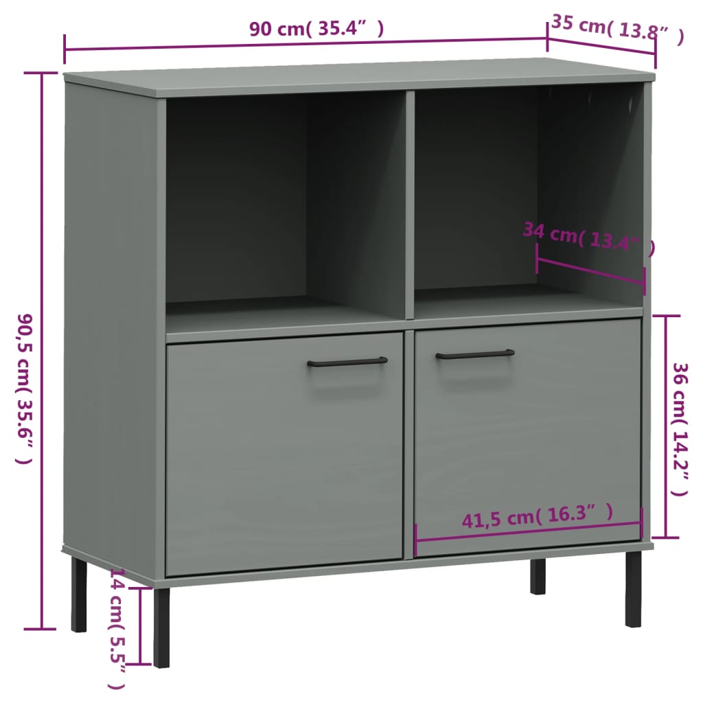Regal za knjige s metalnim nogama sivi 90x35x90,5 cm drvo OSLO
