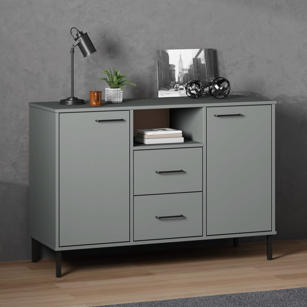 Komoda s metalnim nogama siva 113x40x77 cm masivno drvo OSLO