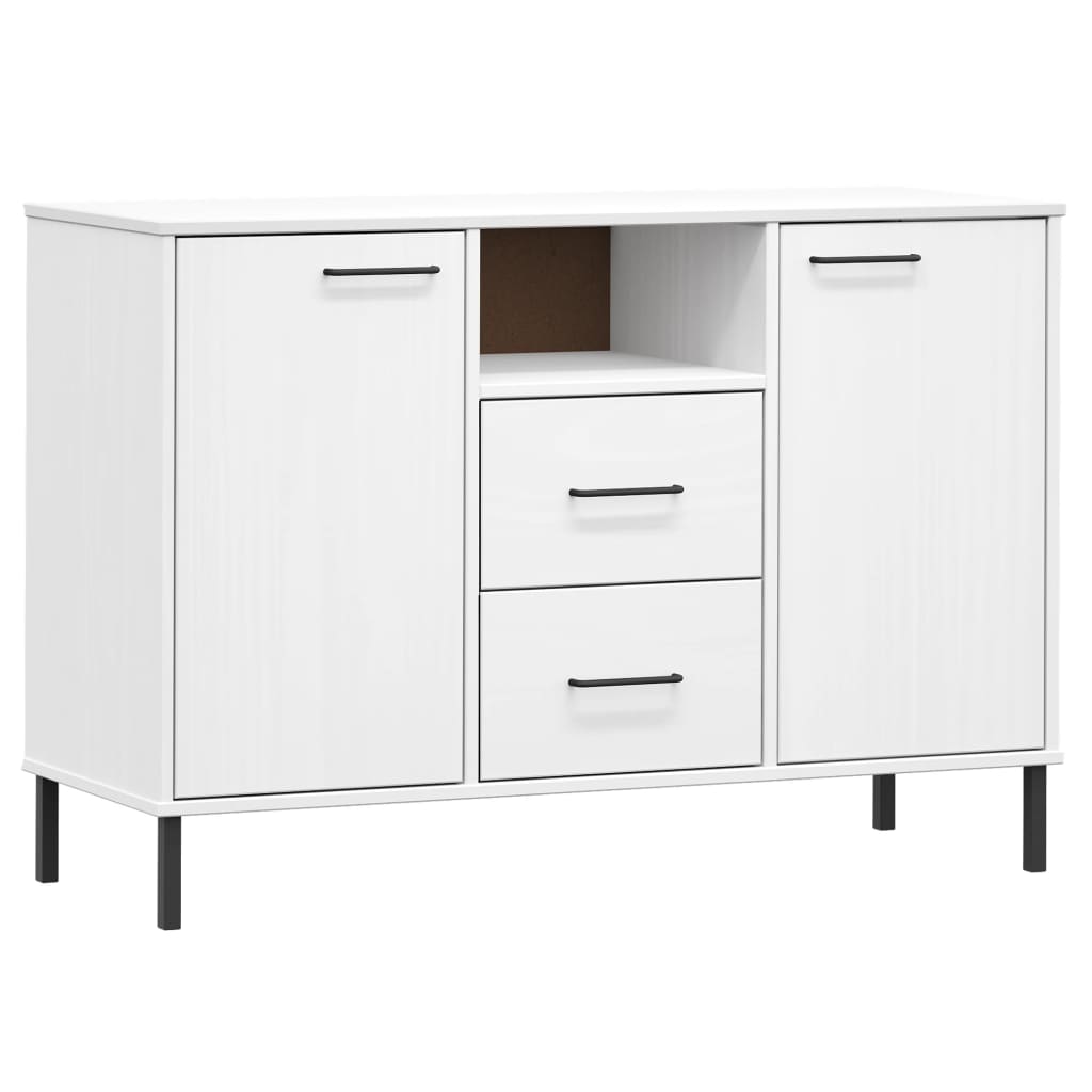 Komoda s metalnim nogama bijela 113x40x77 cm masivno drvo OSLO
